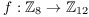 $f: \integer_8
   \to \integer_{12}$