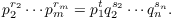 $$p_2^{r_2}\cdots p_m^{r_m} = p_1^tq_2^{s_2}\cdots q_n^{s_n}.$$