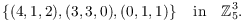 $$\left\{(4, 1, 2), (3, 3, 0), (0, 1, 1)\right\} \quad\hbox{in}\quad \integer_5^3.$$