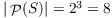 $|\powerset(S)| = 2^3 = 8$