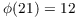 $\phi(21) = 12$