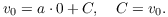 $$v_0 = a\cdot 0 + C, \quad C = v_0.$$