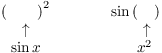 $$\matrix{ \left(\hphantom{\sin x}\right)^2 & \qquad & \sin \left(\hphantom{x^2}\right) \cr \uparrow & & \hphantom{\sin} \uparrow \cr \sin x & & \hphantom{\sin} x^2 \cr}$$