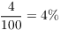 $\dfrac{4}{100} = 4%$