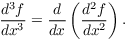 $$\dfrac{d^3 f}{dx^3} = \der {} x \left(\dfrac{d^2 f}{dx^2}\right).$$