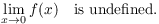 $$\lim_{x \to 0} f(x) \quad\hbox{is undefined}.$$