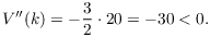 $$V''(k) = -\dfrac{3}{2} \cdot 20 = -30 < 0.$$