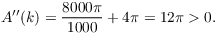 $$A''(k) = \dfrac{8000 \pi}{1000} + 4 \pi = 12 \pi > 0.$$