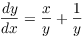 $\der y x = \dfrac{x}{y} +
   \dfrac{1}{y}$