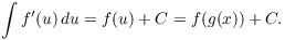 $$\int f'(u)\,du = f(u) + C = f(g(x)) + C.$$