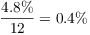 $\dfrac{4.8%}{12} = 0.4%$