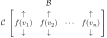 $$\bordermatrix{& & {\cal B} & & \cr & \uparrow & \uparrow & & \uparrow \cr {\cal C} & f(v_1) & f(v_2) & \cdots & f(v_n) \cr & \downarrow & \downarrow & & \downarrow \cr}$$