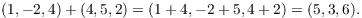 $$(1, -2, 4) + (4, 5, 2) = (1 + 4, -2 + 5, 4 + 2) = (5, 3, 6).$$