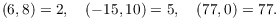 $$(6, 8) = 2, \quad (-15, 10) = 5, \quad (77, 0) = 77.$$