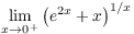 $\displaystyle \lim_{x \to 0^+} \left(e^{2 x} + x\right)^{1/x}$