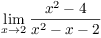 $\displaystyle \lim_{x \to 2}
   \dfrac{x^2 - 4}{x^2 - x - 2}$