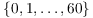 $\{0, 1, \ldots, 60\}$