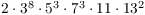 $2
   \cdot 3^8 \cdot 5^3 \cdot 7^3 \cdot 11 \cdot 13^2$