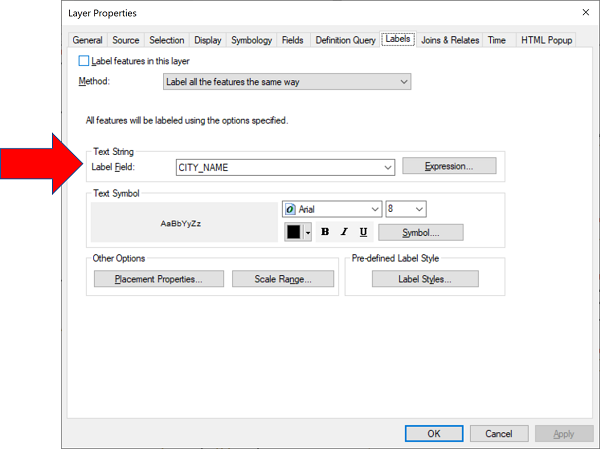 Labels dialog box