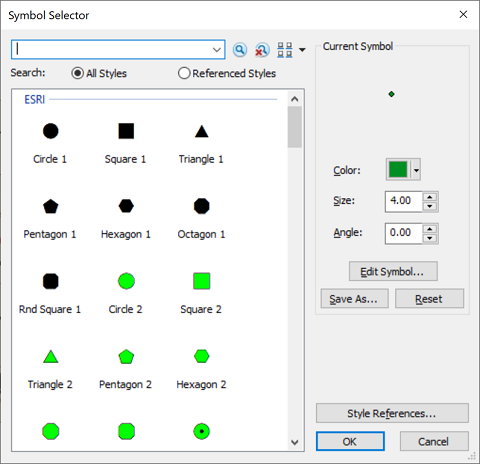 ArcMap point symbols dialog box