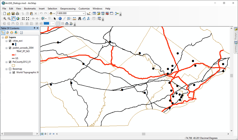 ArcMap map with unique values symbols