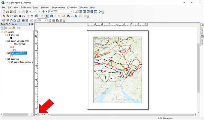 ArcMap Layout view selector