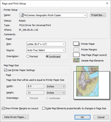 ArcMap Page and Print Setup dialog box