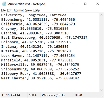 text data table with commas