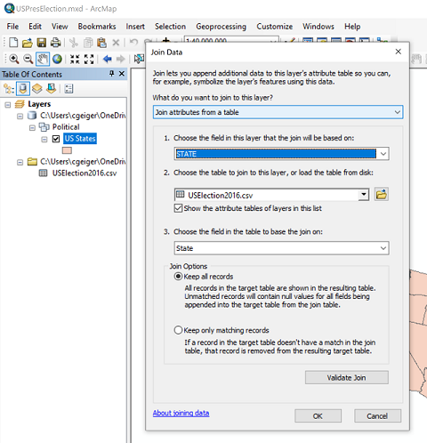 Election data join dialog