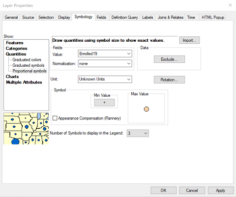 Graduated circle symbology dialog