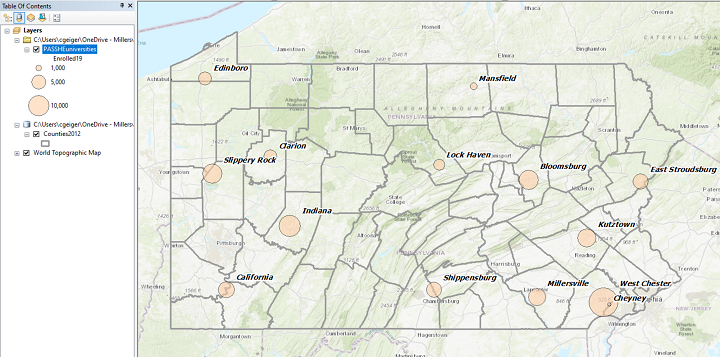 Finished proportional graduated circle map