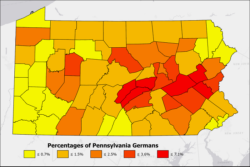 Pennsylvania Germans choropleth map