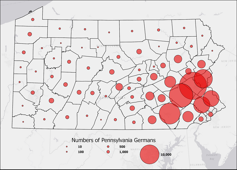 Pennsylvania Germans graduated symbols map