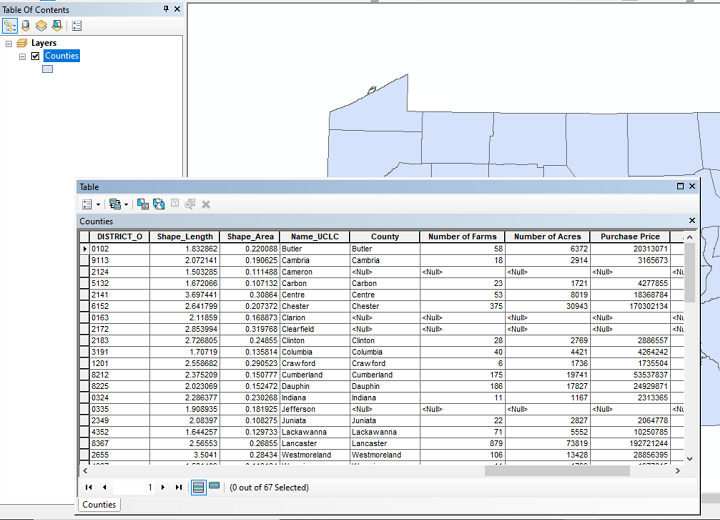 Data table for Dot Map