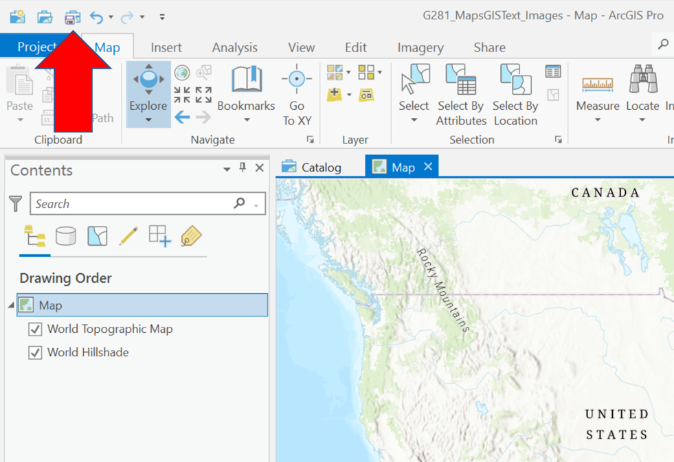 ArcGIS Pro Save Project button location