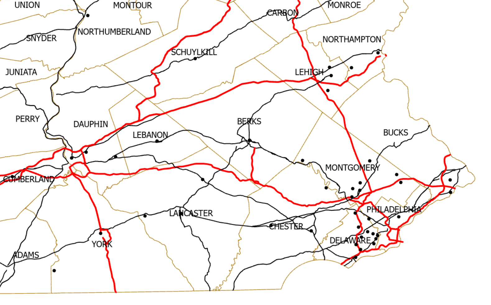 Map with awkward Counties labeled