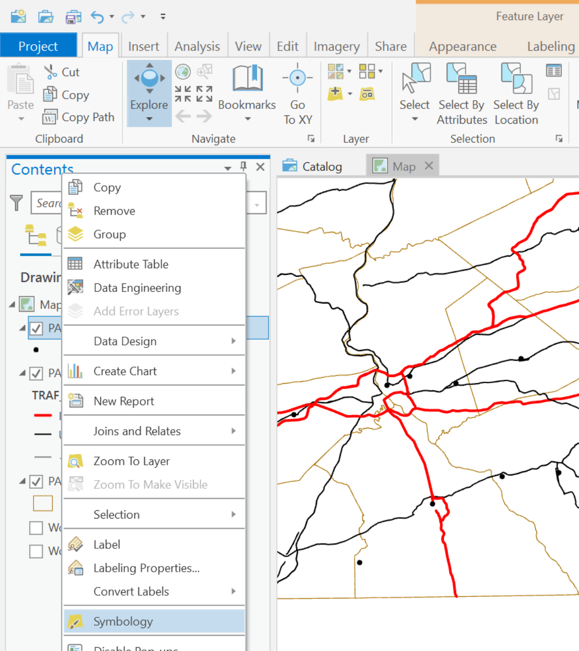 ArcGIS Pro layer menu