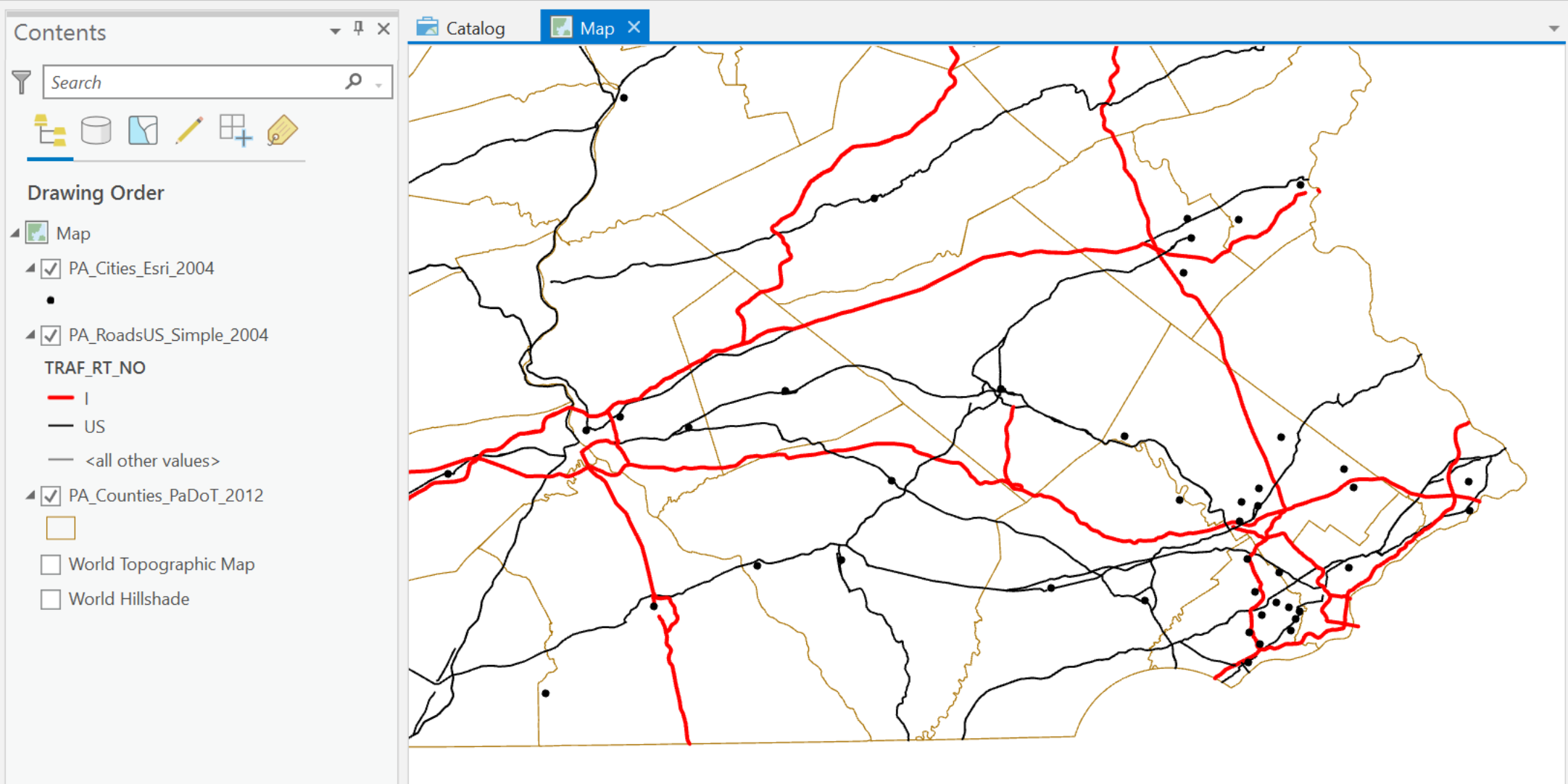 ArcGIS Pro map with unique values symbols