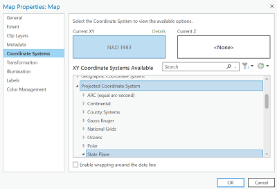 Menu to reach map projections dialog in ArcGIS Pro