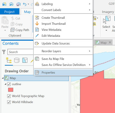 Menu to reach map projections dialog in ArcGIS Pro