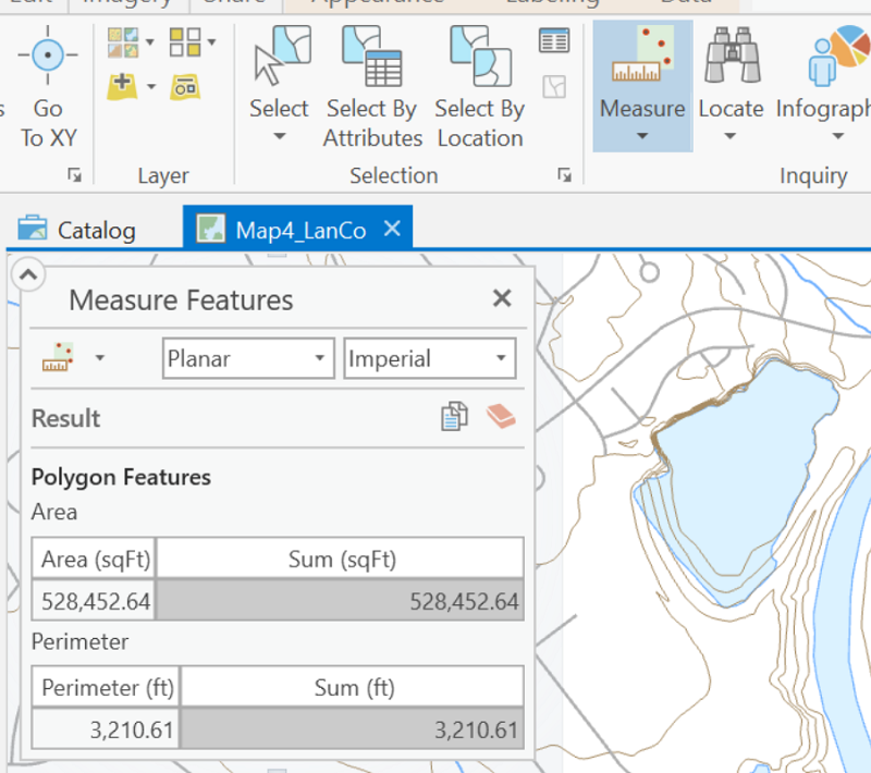 ArcMap area measure dialog.