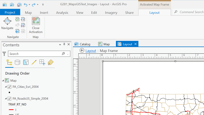 ArcGIS Pro Layout menu icons