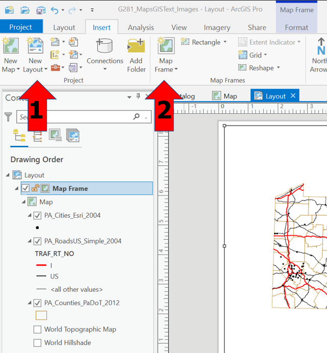 ArcGIS Pro Layout menu icons