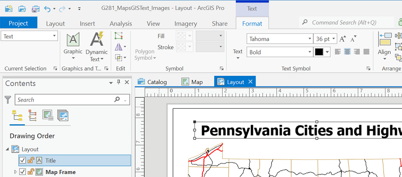 ArcGIS Pro Layout text formatting ribbon