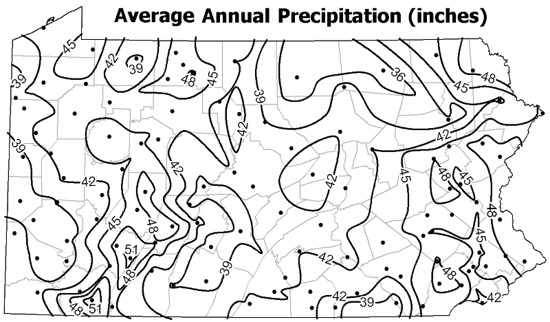 Isoline map of average annual precipitation