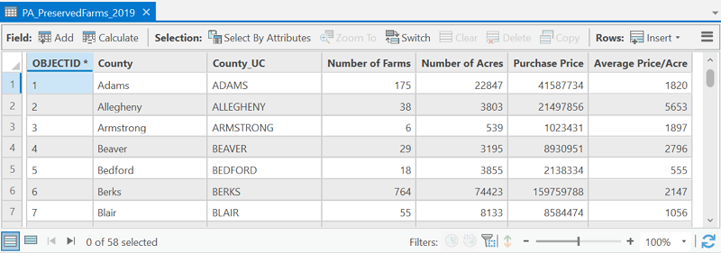 ArcMap attribute table