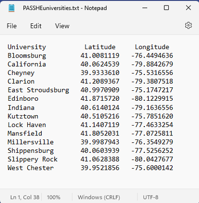 text data table with spaces