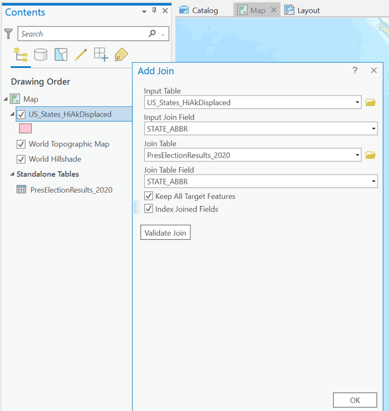 Election data join dialog