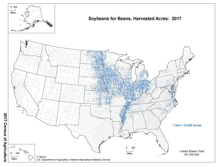 Dot map of US soybean production