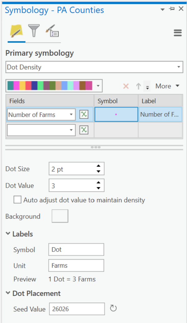 ArcGIS dialog for the dot map